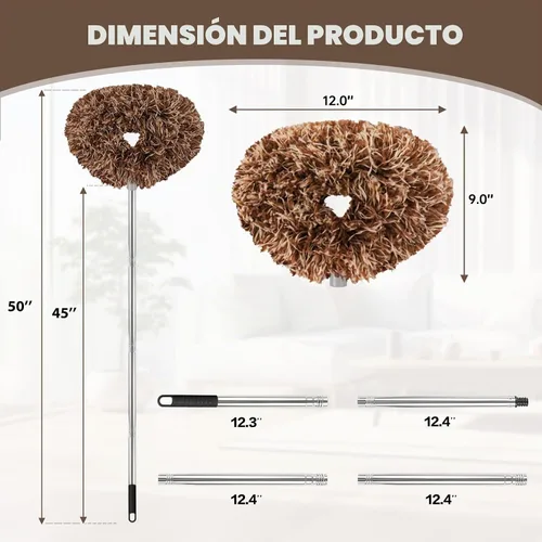 Vista 6 de Limpiador de Ventilador de Techo Plumero Reutilizable de Microfibra Limpiador de Aspas de Ventilador de Techo Plumero Extraíble con Poste de Beige