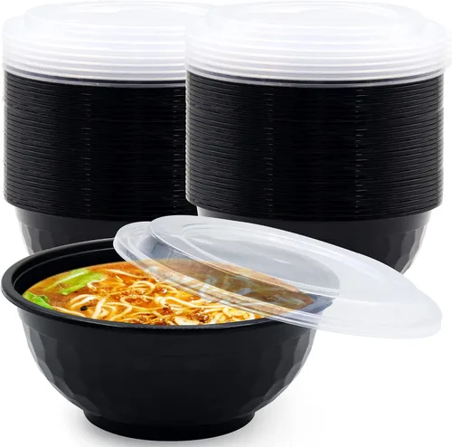 Vista 8 de 150 Piezas Recipientes Apilables para Preparación de Comidas en Cuenco, Cuencos de Comida para Llevar Reutilizables, Cuencos Desechables Negros