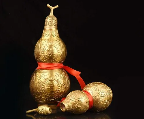 Vista 3 de ZHONGJIUYUAN 1 pieza de calabaza de la buena suerte de latón Feng Shui (Wu Lou/Hu Lu), encanto chino de la prosperidad regalo de decoración