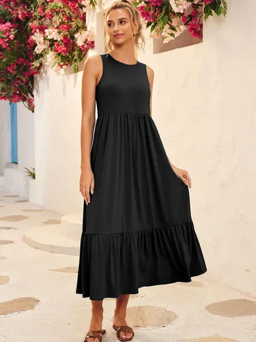 Vista 3 de LILLUSORY Vestidos de verano casuales sin mangas con cuello redondo y bolsillos para mujer