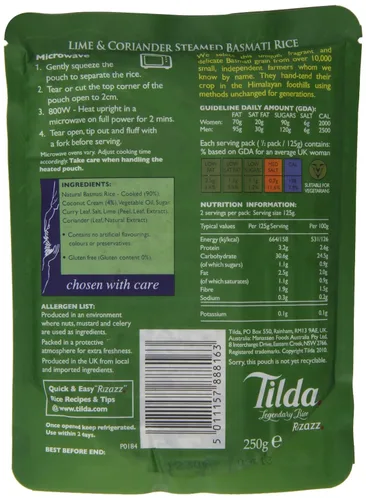 Vista 2 de Tilda - Arroz Basmati al vapor con lima y cilantro, 8.82 oz (paquete de 6)