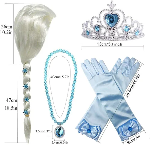 Vista 5 de Peluca de princesa trenzada con collar de tiara, guantes, disfraz de princesa, accesorios de cosplay para niños y niñas