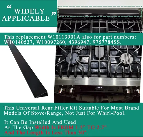 Vista 7 de Kit de moldura de relleno trasero para estufa o cocina deslizante de 30", tira de llenado universal para el espacio entre la estufa deslizante