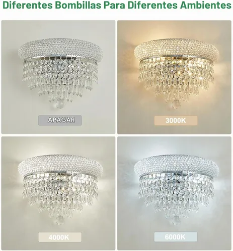Vista 3 de Prismas de carámbano de cristal con 2 luces, aplique de pared para sala de estar, comedor, baño, espejo de tocador, pasillo, dormitorio, armario