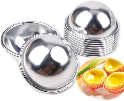 Vista 9 de LoBake 10 piezas de media bola de calabaza uva vollyball Shell aluminio tarta molde jalea pudín taza magdalena molde herramientas para hornear