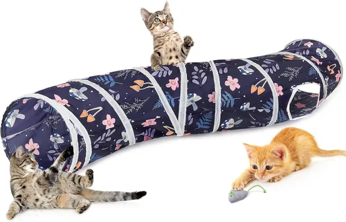 Vista 16 de Glittme Túnel para gatos, túneles para gatos de interior, cueva de gatos en forma de S con juguetes para gatos, tubos plegables para gatos y túneles