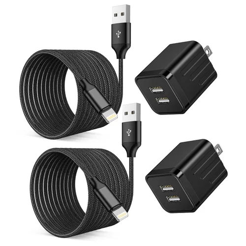 Vista 8 de Paquete de 2 cargadores para iPhone, cargador de pared para iPhone 14, bloque de adaptador USB-A de doble puerto con cable de carga rápida USB A a