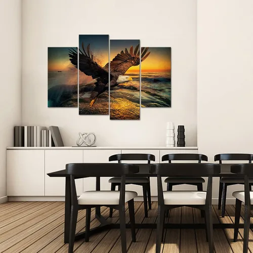 Vista 3 de RnnJoile Lienzo de águila calva para pared, diseño de águila voladora, amanecer, impresiones de pájaros grandes sobre el mar, paisaje, pintura, obra