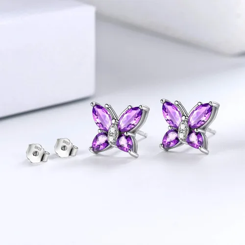 Vista 4 de Aurora Tears Butterfly Jewelry,Women 925 Sterling Silver Butterflies Birthstone Pendant NecklaceEarringsRings Wedding Gift
