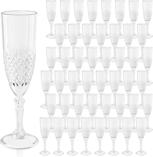 Vista 50 de Copas de champán de plástico, copas de champán a granel, copas de vino acrílicas reutilizables irrompibles para bodas, despedidas de soltero, Ámbar