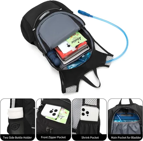 Vista 2 de Mochila de hidratación, mochila de agua para correr con vejiga de 2 L, mochila de agua hidráulica para hombres y mujeres, ciclismo, senderismo, rave