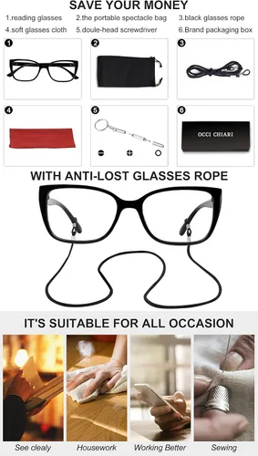 Vista 6 de OCCI CHIARI Gafas de lectura para mujer de 1,0, 1,5, 2,0, 2,5, 3,0, 3,5, 4,0, 5,0, 6,0, 1,25, 1,75, 2,25, 2,75