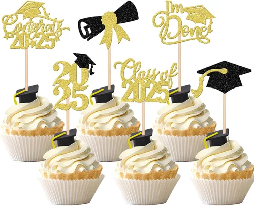 Vista 10 de 30 piezas de decoración para cupcakes de graduación para la clase de 2026 con purpurina brillante para el futuro diploma hecho 2026 Felicidades