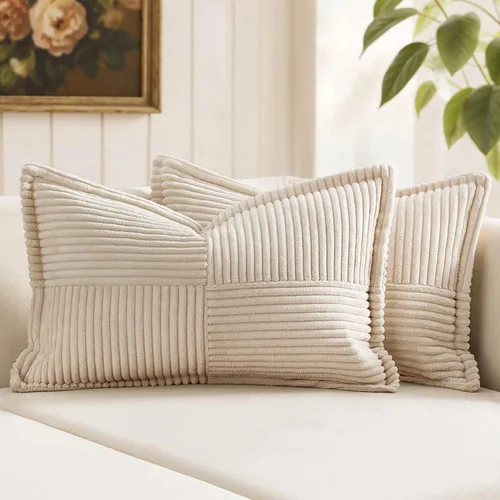 Vista 30 de MIULEE - Juego de 2 fundas de almohada beige de 12 x 12 pulgadas con entretejido, fundas de almohada a rayas bohemias supersuaves con textura
