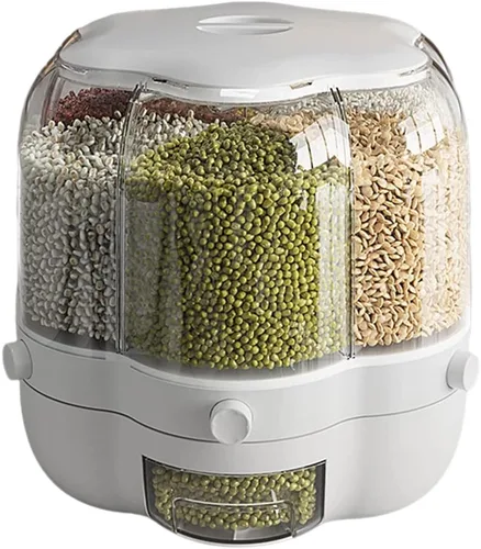 Vista 9 de Enfudid Contenedor de almacenamiento de granos para alimentos, dispensador de arroz de 6 rejillas de gran capacidad, caja de almacenamiento