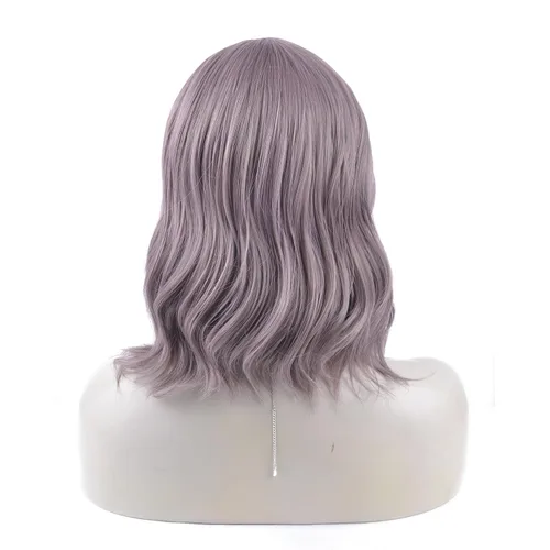 Vista 4 de Pelucas onduladas con flequillo para mujeres y niñas, cabello ondulado sintético