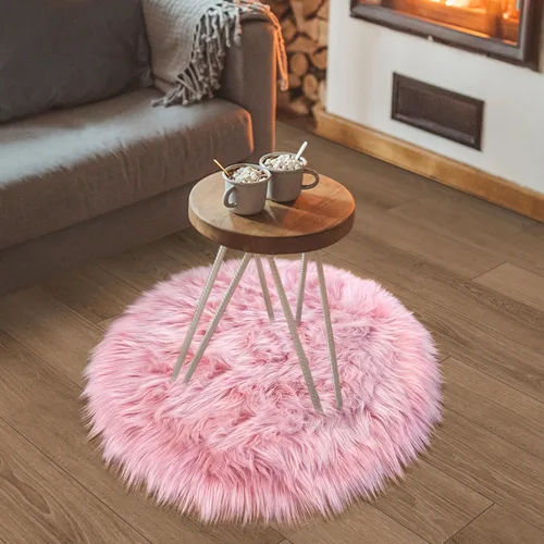 Vista 30 de Mini alfombra redonda negra de piel de oveja sintética de 15.7 pulgadas, alfombra circular esponjosa para silla, alfombra peluda para escritorio