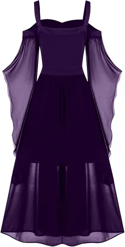 Vista 3 de Vestido gótico para mujer, vestidos de hombros descubiertos de Halloween, talla grande, vestido de manga acampanada, vestido medieval sexy