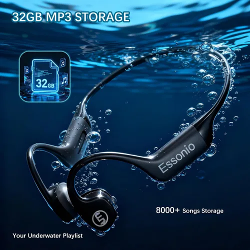 Vista 6 de Auriculares de Conducción Ósea Essonio IP68 Impermeables para Natación con Micrófono Bluetooth, Auriculares de Oreja Abierta con Modo MP3, Memoria