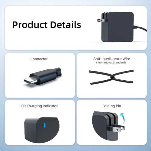 Vista 4 de Cargador de CA tipo C con certificación UL para Asus Zenbook UX325JA UX325EA UX363EA UX363E UX325J UX425JA UX425EA UX435EG UX425J UX425E UX371EA