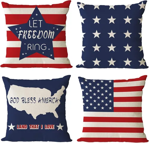 Vista 14 de YeeJu Juego de 4 fundas de almohada patrióticas de 12 x 12 pulgadas, fundas de almohada para el 4 de julio, fundas de almohada para decoración