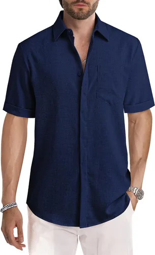 Vista 38 de JMIERR Camisas de vestir a rayas con botones y manga corta para hombre