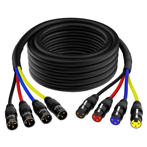 Vista 7 de Cables XLR Snake de 2 canales de 4 pies, cable de micrófono XLR de 2 colores macho a hembra con código de color, para grabación, estudios, en vivo