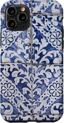 Vista 29 de Azulejos de patrón portugués - Funda azul y blanca floral para iPhone 17