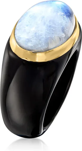 Vista 3 de Ross-Simons Moonstone and Black Agate Ring With 14kt Yellow Gold