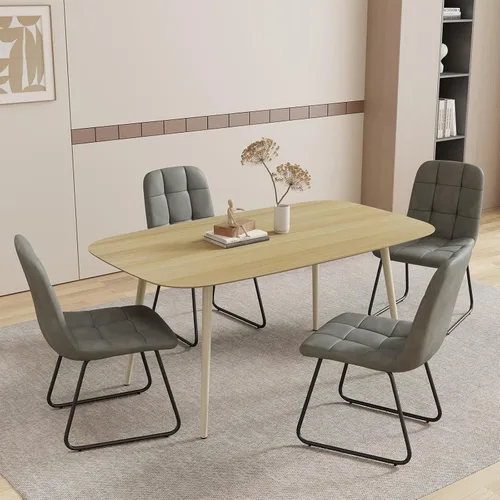Vista 13 de HIPIHOM Mesa de comedor moderna de granja de 47.2 pulgadas, mesa de comedor rectangular de madera con patas de metal para 4 personas para comedor