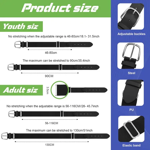 Vista 2 de Hercicy 12 cinturones de béisbol, cinturones de sóftbol a granel para adultos y jóvenes, cinturón de fútbol ajustable para niños y niñas