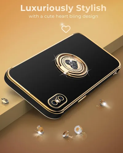 Vista 6 de XYZ para Funda de iPhone Xs Max con Soporte, Funda de Teléfono con Doble Soporte de Anillo, Funda de Amor-Corazón Linda de Lujo con Brillantina