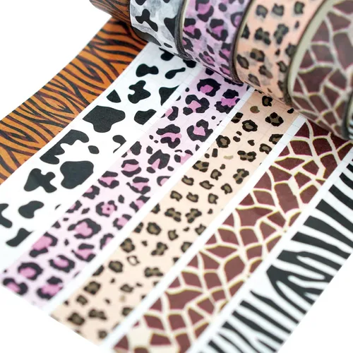 Vista 3 de MOZXIRZ 6 rollos de cinta washi con estampado de leopardo, vacas y guepardos, cebra, cinta adhesiva, calcomanías adhesivas para manualidades