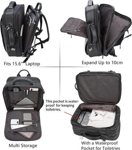 Vista 6 de Masa Kawa Mochila de cuero para laptop de 15.6 pulgadas para hombres expandible 36L viaje de negocios mochila Daypack Weekender Bag