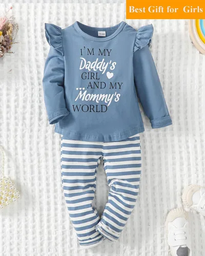 Vista 2 de SUNNY PIGGY Conjunto de ropa de bebé niña con volantes para bebé niña de otoño e invierno, conjunto de pantalones acampanados