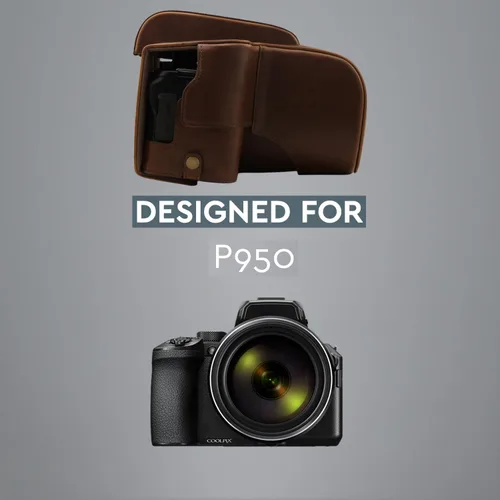 Vista 5 de MegaGear Funda de piel sintética compatible con Nikon Coolpix P950 - Marrón oscuro (MG1879)