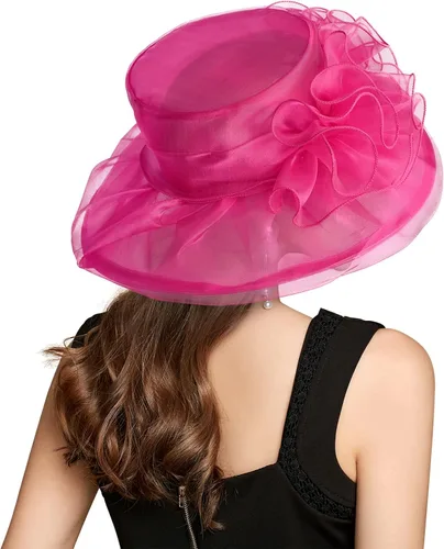 Vista 4 de YIDINGCO Derby Hats for Women 2023 with Headband Hairpin, Kentucky Organza Fascinator Church Hats Tea Party Hats for Women