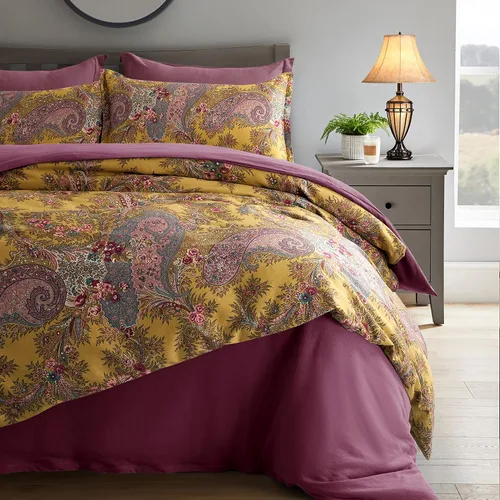 Vista 8 de Eikei Juego de funda de edredón clásica de cachemira, 3 piezas, ropa de cama bohemia Boteh Damasco medallón de 400 hilos, algodón egipcio satinado