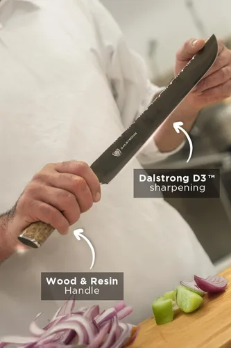 Vista 2 de Dalstrong Cuchillo para cortar - 12" - Serie Valhalla Ravenstone Negro con revestimiento de titanio - Acero Premium 9CR18MOV HC - Mango de Resina