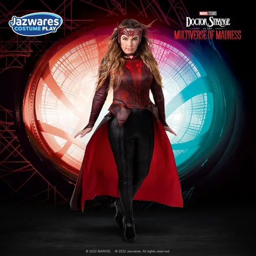 Vista 5 de Marvel - Disfraz de héroe de la bruja escarlata para adultos, disfraz de Halloween para mujer, con licencia