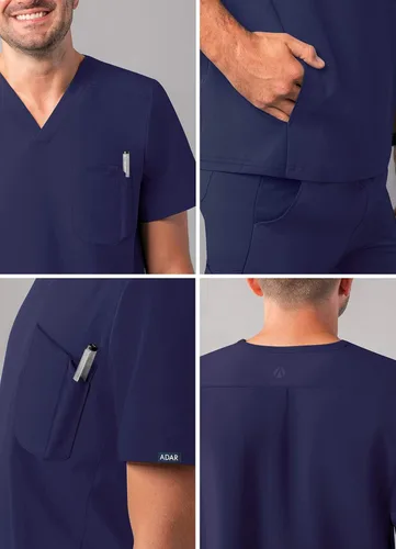 Vista 4 de Adar Addition Scrubs - Camisa médica moderna con cuello en V y múltiples bolsillos