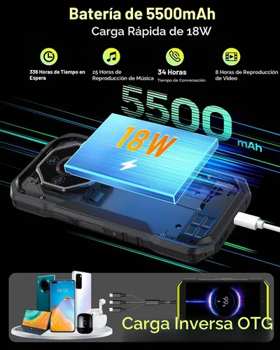 Vista 6 de Ulefone Armor X32 Pro 5G Teléfono resistente, MTK Dimensity 6300, 16+256GB, Android 15, Widevine L1, visión nocturna de 64MP/25MP, linterna Negro