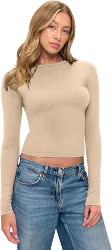 Vista 18 de Natural Uniforms Camiseta Baby Tee Crop Top de Manga Larga Y2K Súper Suave y Súper Elástica para Mujeres Blanco