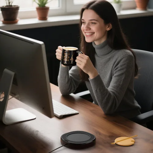 Vista 3 de Calentador de taza de café, You are Awesome Taza con calentador de café, calentador eléctrico de taza de café para escritorio 8H apagado automático