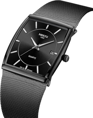 Vista 3 de NIBOSI Relojes para hombre de moda de lujo casual con correa de malla impermeable con fecha cuadrado