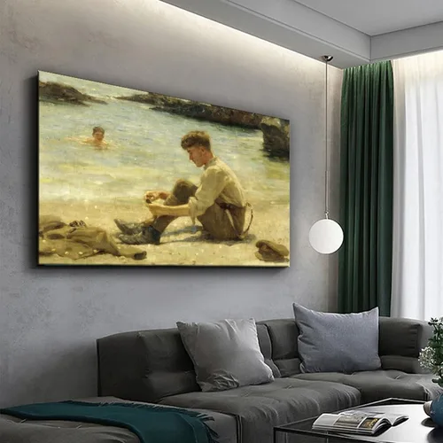 Vista 2 de 43 impresiones de niños de Henry Scott Tuke T. E. Lawrence As A Cadet at Newporth Beach, Near Falmouth, póster decorativo en lienzo, arte de pared