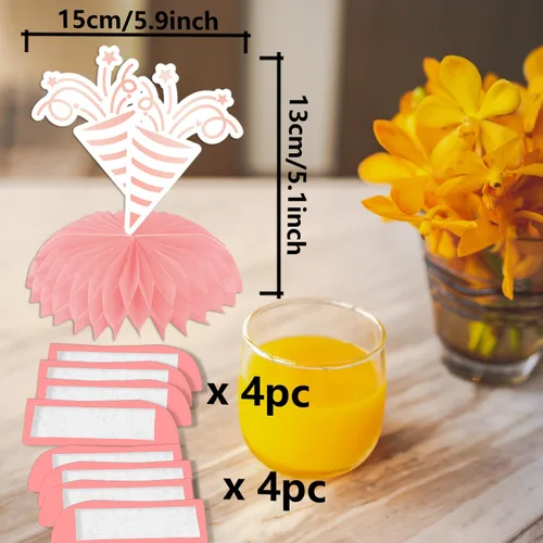 Vista 3 de Centros de mesa con diseño de panal de abeja de oro rosa para cumpleaños número 14, decoración de mesa para niñas y mujeres, dulce princesa de 14