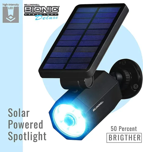 Vista 2 de Bell+Howell Bionic Spotlight Deluxe - Luz solar con sensor de movimiento de 25 pies, paneles solares, resistencia al agua contra las heladas, patio