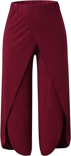 Vista 3 de WUAI-Women Pantalones de harén de yoga, con abertura lateral, pantalones deportivos de entrenamiento activo, pantalones casuales hippie, palazzo