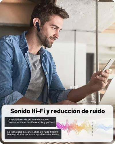 Vista 7 de ADADPU Auricular Bluetooth - V5.0 Auricular inalámbrico manos libres con micrófono dual incorporado y cancelación de ruido, 10 días de espera y 16